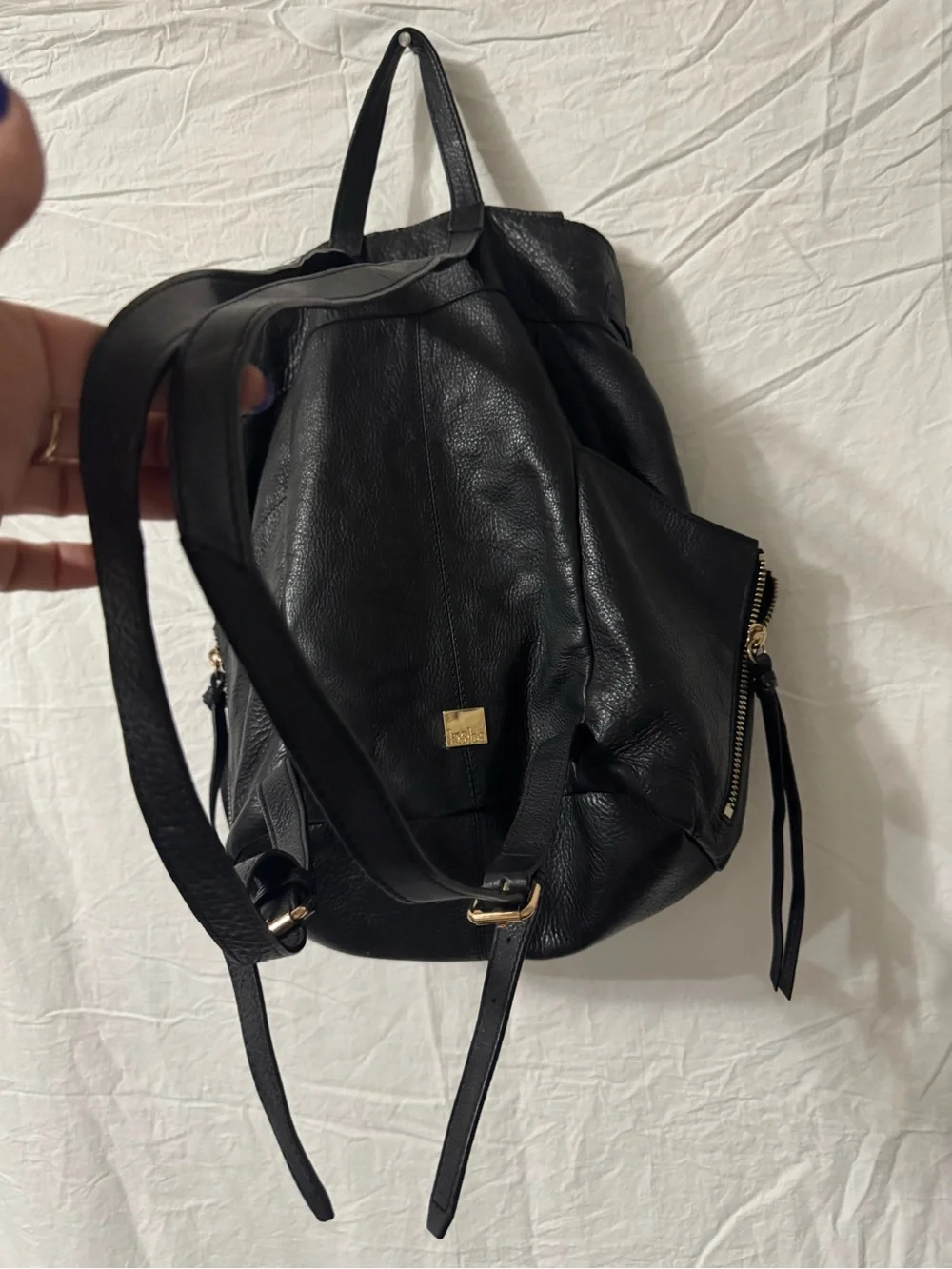 Black Leather Tassel Backpack Tote - Women's Bag